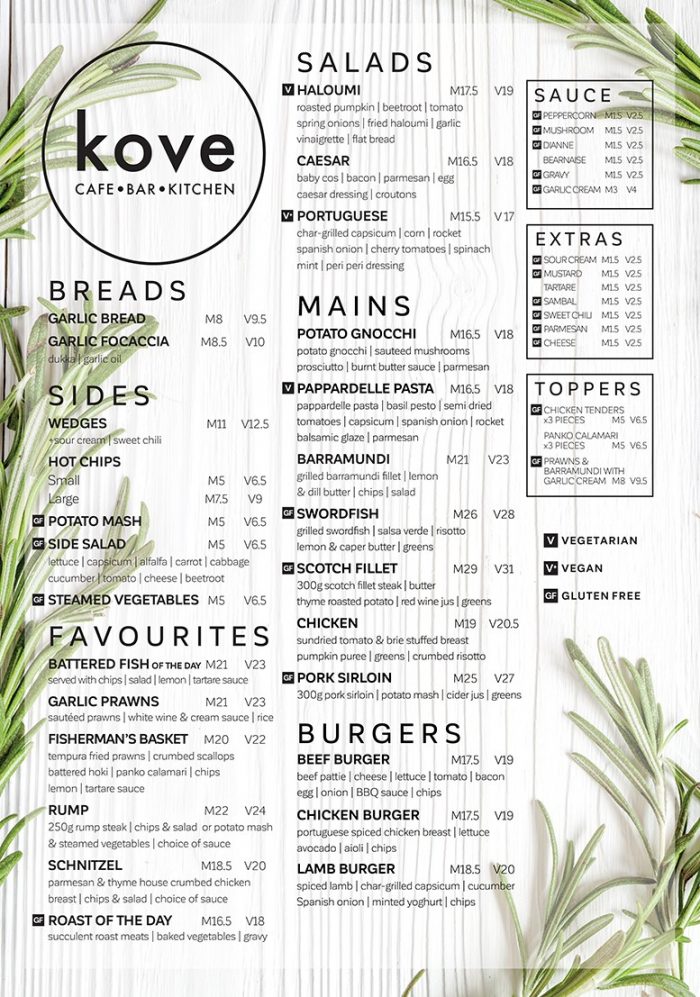 KOVE Menu KOVE Menu